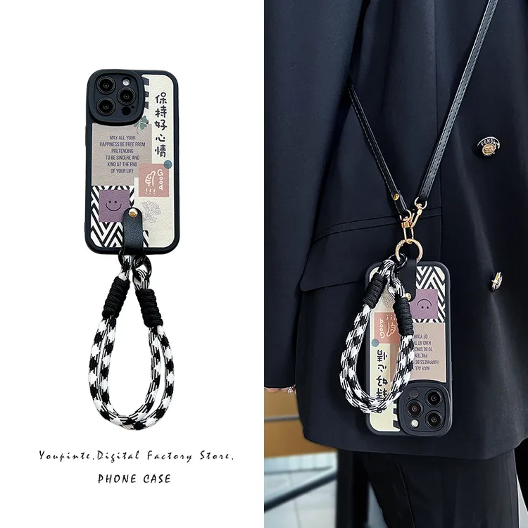 苹果15手机壳14Plus潮牌时尚13mini皮扣带绳12Pro Max防摔保护套