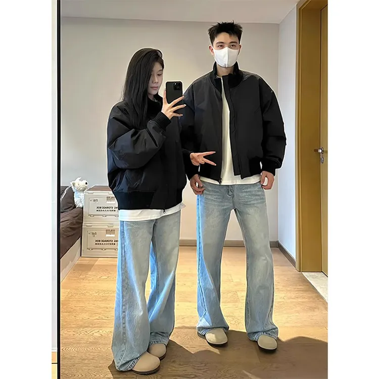美式hiphop飞行员夹克棉服男冬季潮牌短款棉衣外套立领黑色棒球服
