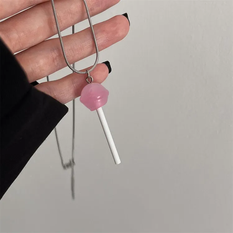 钛钢项链 棒棒糖项链女学生个性创意时尚百搭渐变糖果色锁骨链