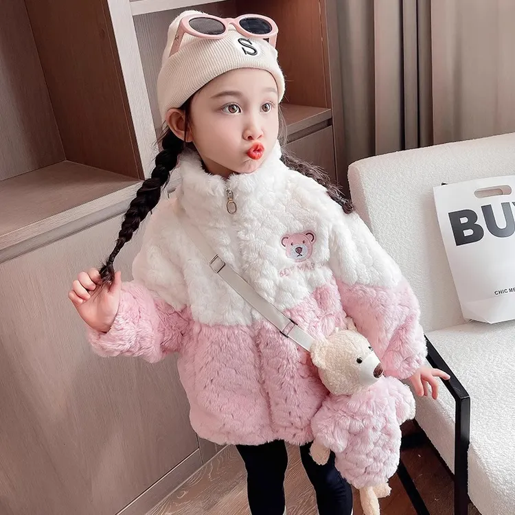 毛毛衣女外套2025新款女童秋冬款洋气时髦加绒加厚儿童女宝宝上衣