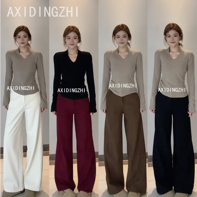 【阿希送腰带】秋冬新款欧绒灯芯绒百搭韩系时尚拖地阔腿裤（三版本）