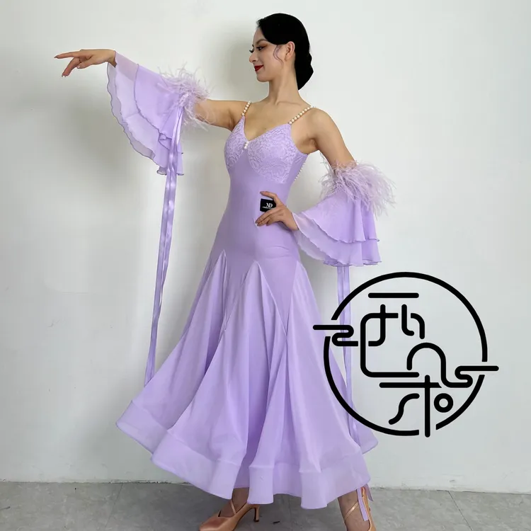 西朵舞服摩登舞表演服鸵鸟毛珍珠蕾丝量身定制款