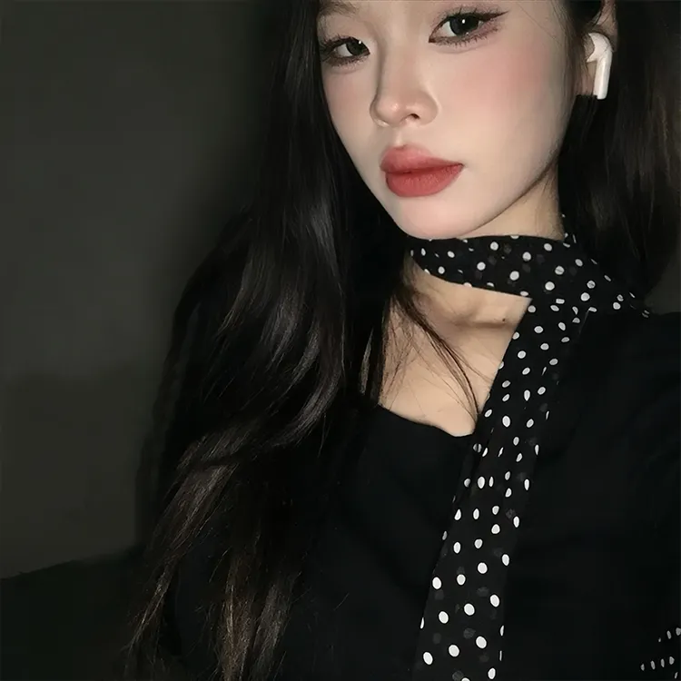 波点小丝巾女百搭长新薄春夏雪纺ins辣妹风发带编发领巾韩版韩系