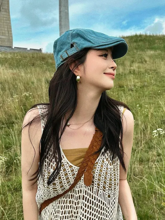 复古牛仔前进帽女云南川西旅游草原帽鸭舌帽美式贝雷帽日系报童帽