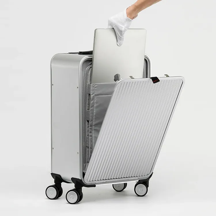 高档前开口登机箱全铝镁合金行李箱女20寸前开盖旅行箱拉杆箱24男