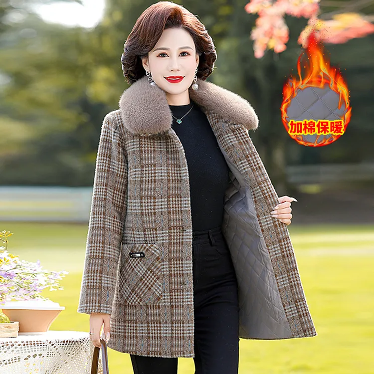 2024新款妈妈冬装加棉外套高贵棉衣中老年女装秋冬中长款毛呢大衣
