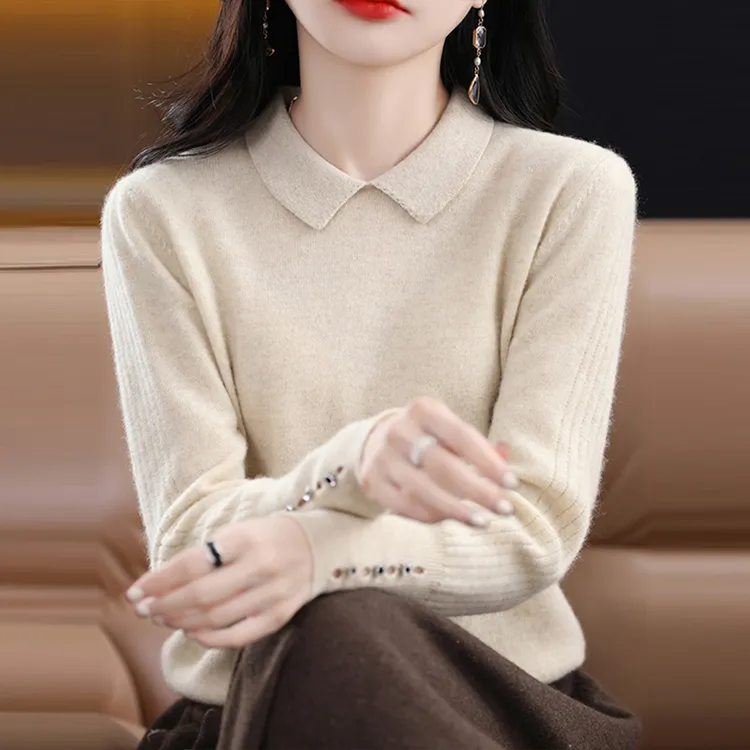 秋冬新款羊毛衫女羊毛时尚娃娃色领针织打底减龄百搭毛衣