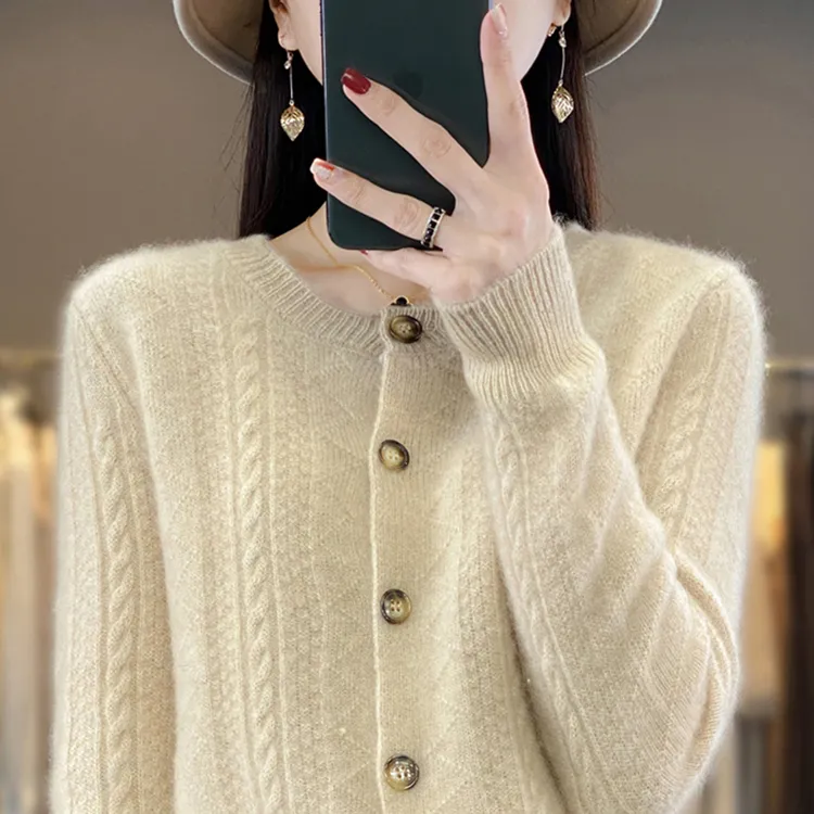 2025新款羊毛衫女100%纯羊毛针织羊毛外套打底衫宽松百搭纯色毛衣