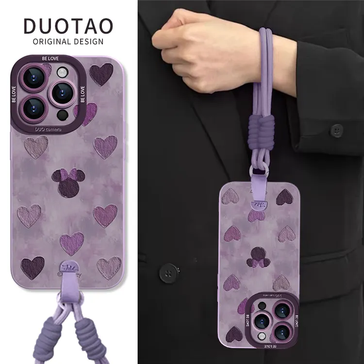 爱心米妮适用苹果15promax手机壳iPhone16带挂绳14新款13高档12女
