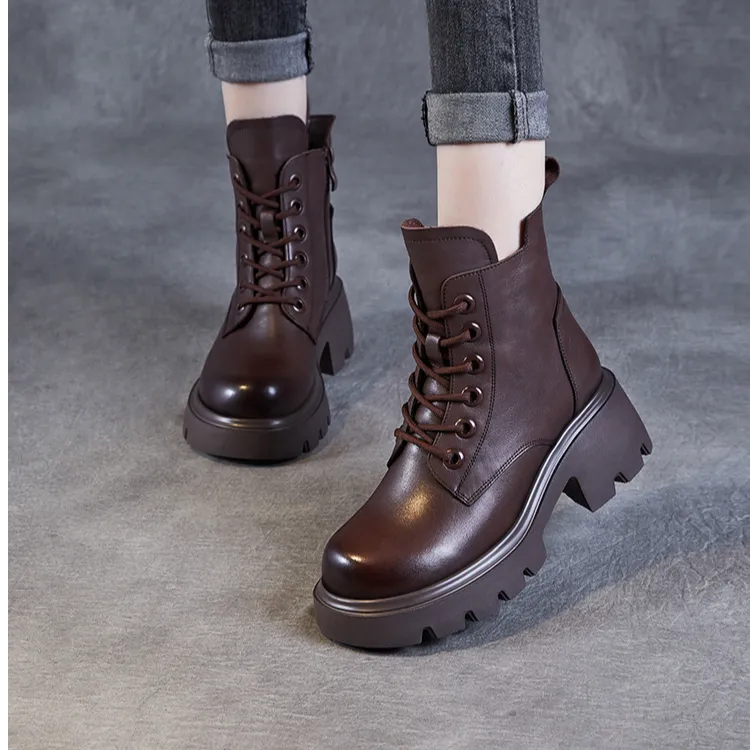马丁靴女英伦风2025年秋冬新款复古真皮短靴厚底增高休闲中筒单靴