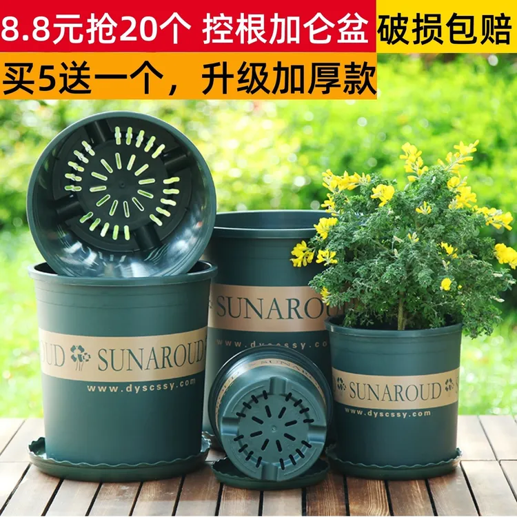 新款加厚升级控根底部加仑盆月季绣球茶花绿萝植物不烂根透气花盆