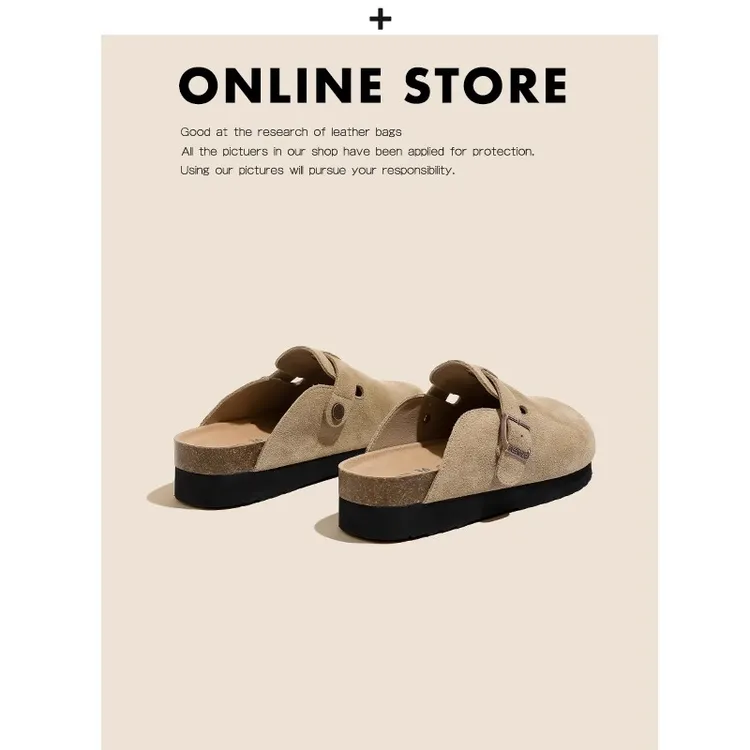 全真皮！增高厚底勃肯鞋女2025新款夏季外穿包头拖鞋软木底博肯鞋