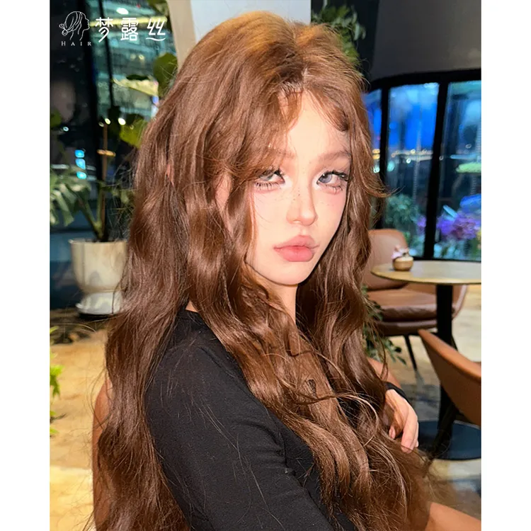 小圆-【亚裔韩妹】假发女五层手织羊毛卷栗棕自然蓬松仿真假发
