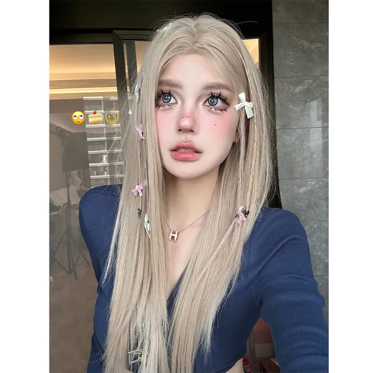 KuKu公主【爱丽丝】假发女长直发白金小额蕾丝气质仿真头皮假发女