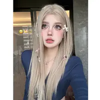 KuKu公主【爱丽丝】假发女长直发白金小额蕾丝气质仿真头皮假发女