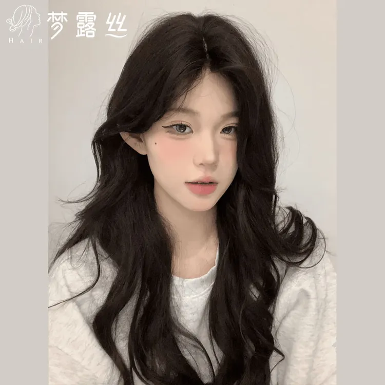 梦露丝假发女神气质波浪卷黑茶色长卷发时尚整顶小额蕾丝