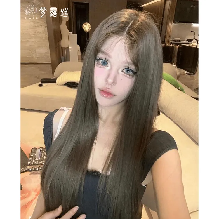 小圆-【榛果灰棕直发】温柔气质假发小额蕾丝长直发自然蓬松假发