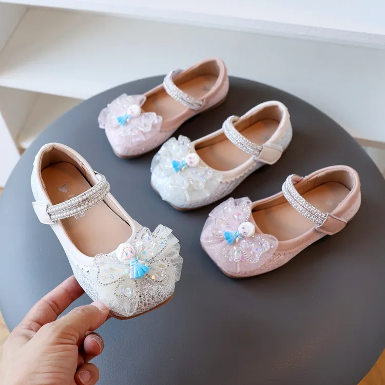 女童鞋子儿童公主鞋2025新款春秋款小女孩宝宝软底皮鞋卡通水晶鞋