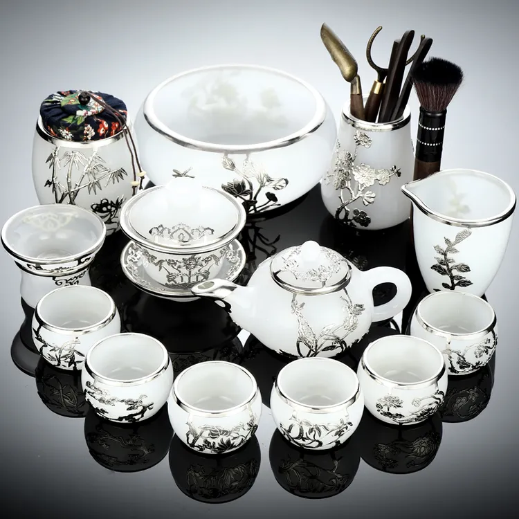轻奢纯手工金镶玉琉璃玉瓷高端茶具套装功夫茶具