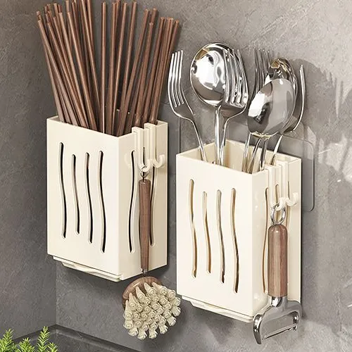 筷子收纳盒沥水挂架家用勺子筷笼篓筷子筒厨房置物架免打孔壁挂式