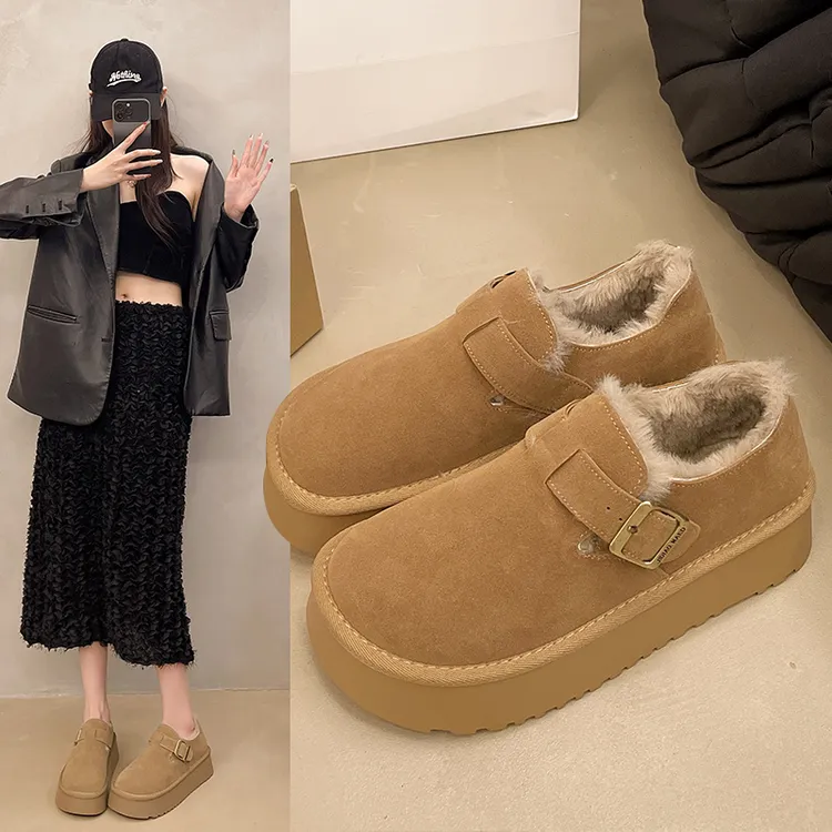 【宣琪】休闲百搭勃肯鞋女2024秋冬季新款厚底增高时尚显瘦棉鞋