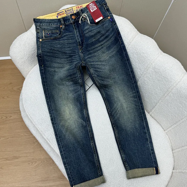 春秋丹宁赤耳男牛仔裤子潮流直筒微锥时尚休闲百搭修身水洗休闲