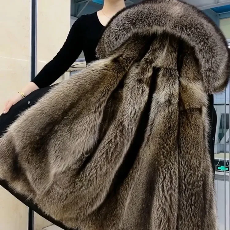 小暖炉【北美小浣熊】男士中长款派克服皮毛一体内胆加厚美洲貉外套