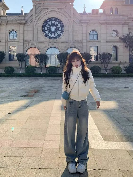 白色棉服女2025新款冬季小个子修身短款棉衣韩系加厚立领外套上衣