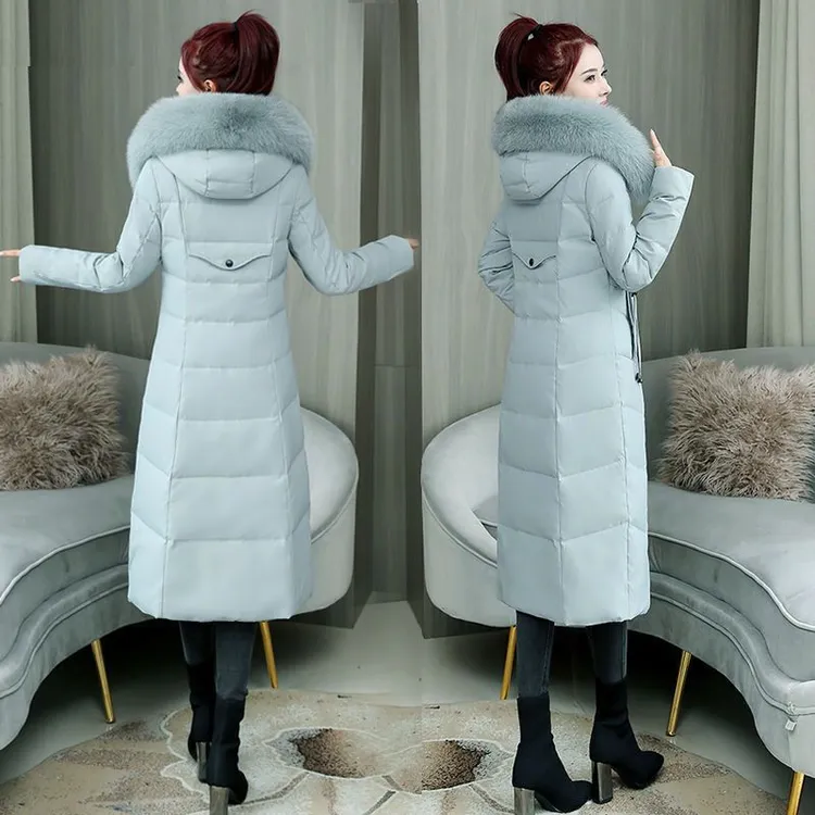 2024韩版过膝大码女棉衣棉服显瘦时尚女士连帽中长款加厚保暖冬季