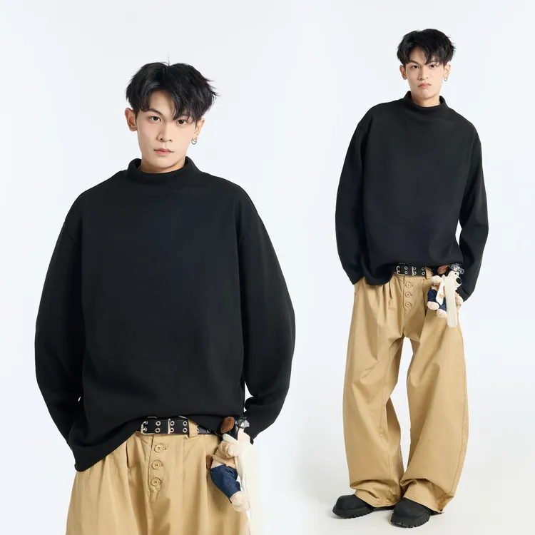 加绒加厚德绒打底衫男冬季内搭舒适保暖半高领卫衣高级感长袖T恤