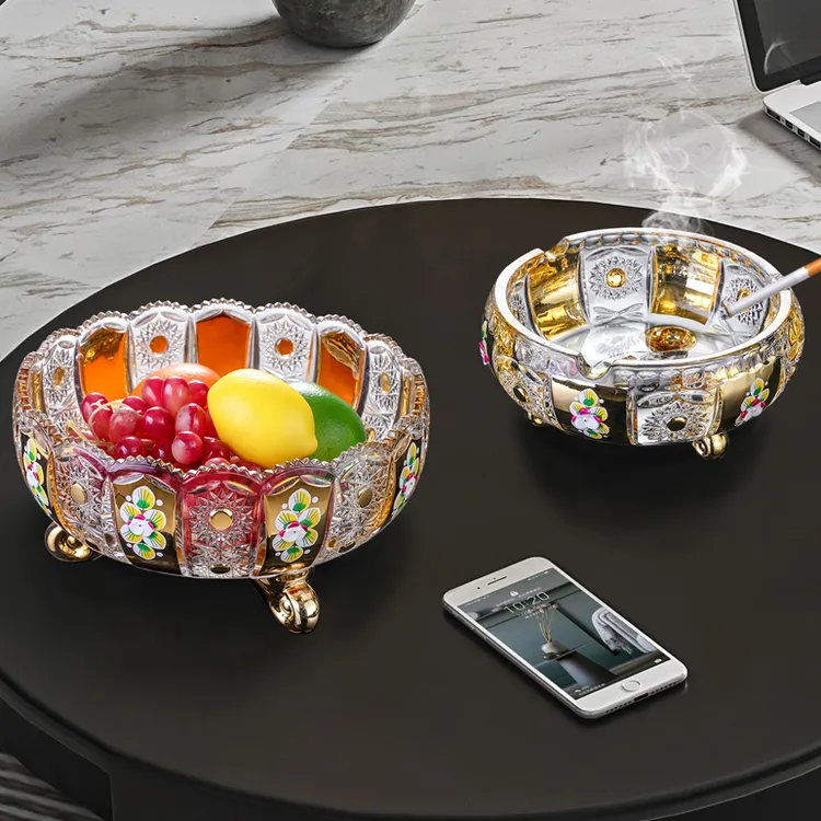 欧式创意奢华珐琅个性水晶玻璃果盘大号KTV烟灰缸家用客厅办公室