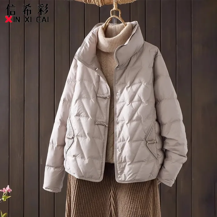 妈妈羽绒服冬装新款国风盘扣时尚加厚保暖立领洋气休闲百搭外套