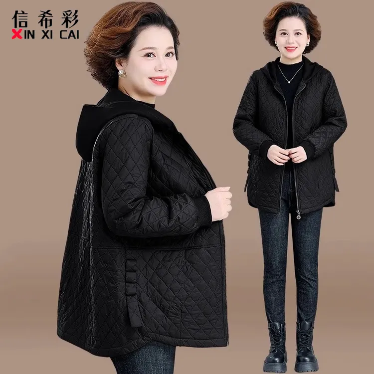 胖妈妈秋冬装夹棉外套轻薄棉服棉袄中老年女装棉衣加肥加大码