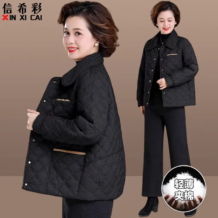 中老年女装小个子妈妈小香风外套秋冬中年女轻薄棉服短款冬装棉衣
