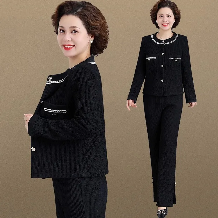 中年妈妈装秋装休闲套装两件套中老年女装小香风气质春秋显瘦外套