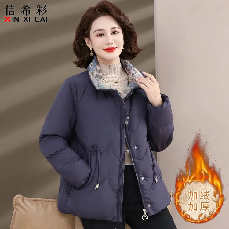 新中式妈妈冬装加绒加厚新款棉衣外套中老年女装秋冬保暖羽绒棉服