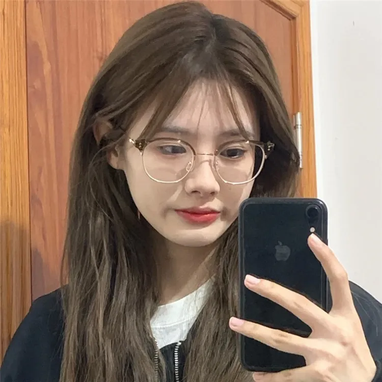 恩培眼镜6199冷茶半框眼镜网红同款防蓝光近视眼镜框素颜显白