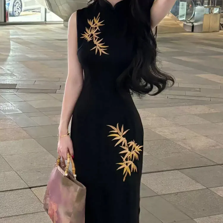 2025新款高级新中式春夏弹力定位气质显瘦花旗袍 尊为金竹