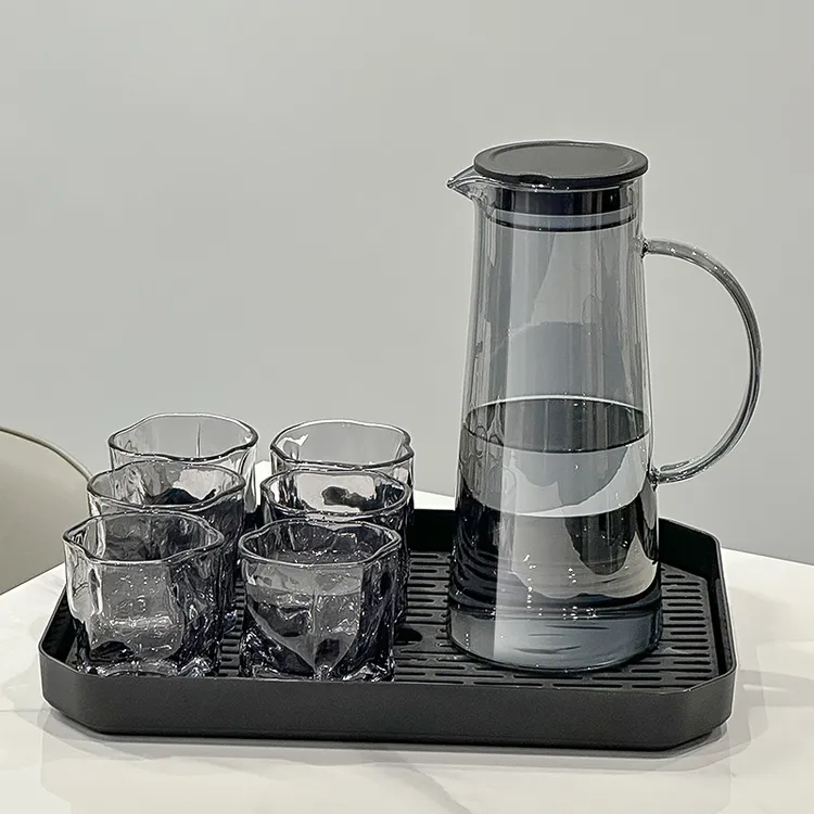 一壶六杯+托盘轻奢家用耐热套装凉水杯喝水杯玻璃杯水具八件套