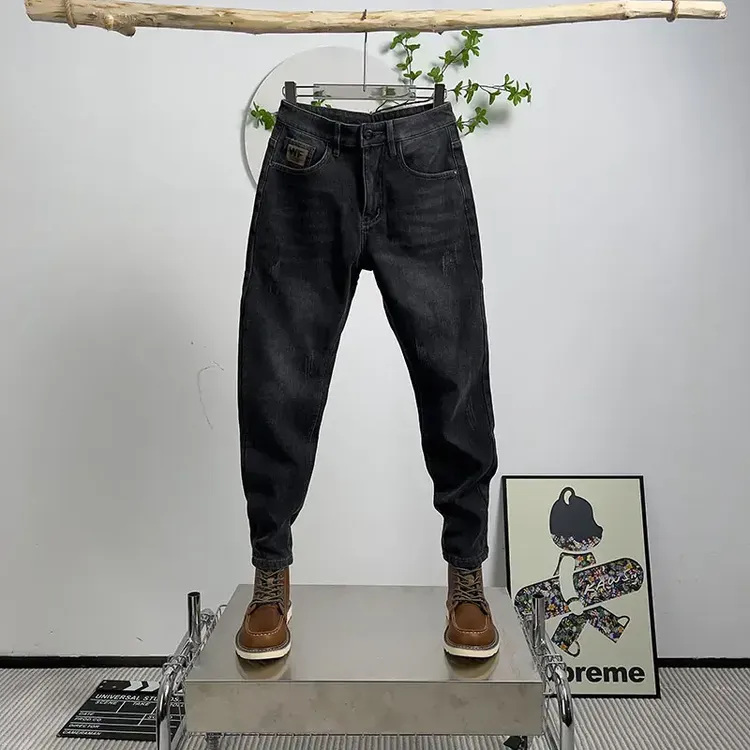 【专柜品质】2024款牛仔裤潮牌高端轻奢韩版秋冬加绒加厚弹性小脚裤