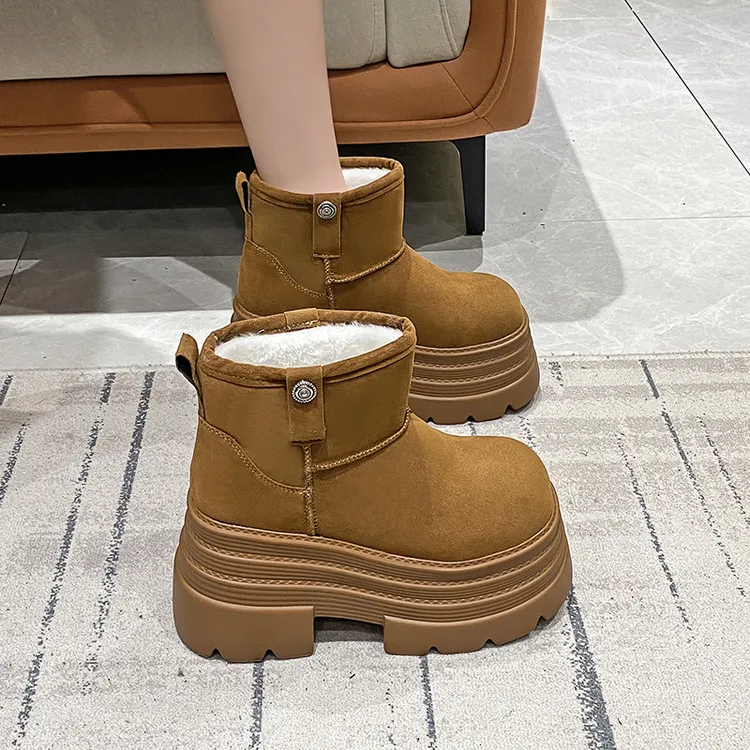 松糕厚底雪地靴女2025新款冬季加绒加厚保暖皮毛一体增高棉鞋10cm
