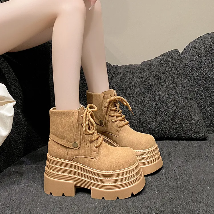 爆款马丁靴女2025秋冬新款厚底机车短靴子10公分小个子加绒女靴子