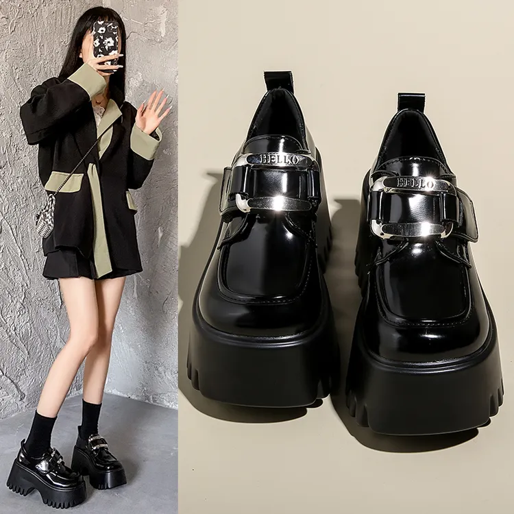 增高8cm松糕厚底鞋女2025新款矮子乐小个子乐福鞋大头轻便小皮鞋