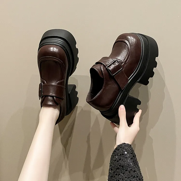 10cm增高小皮鞋女单鞋2025春季新款小个子厚底百搭JK英伦风乐福鞋