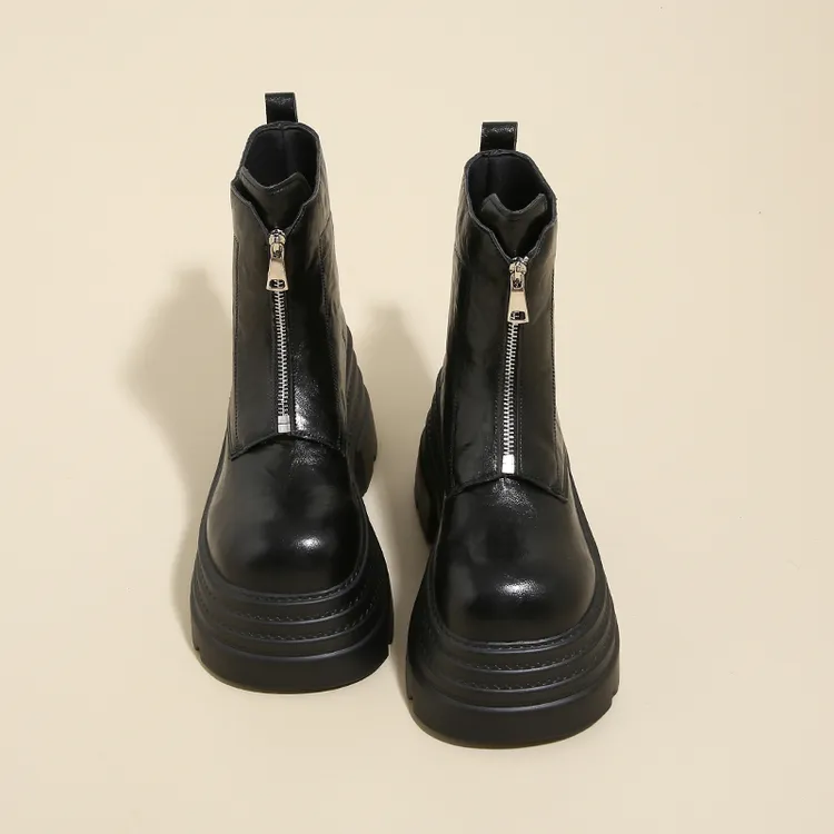 高级感小个子10cm厚底增高松糕瘦瘦短靴子女秋冬新款切尔西马丁靴