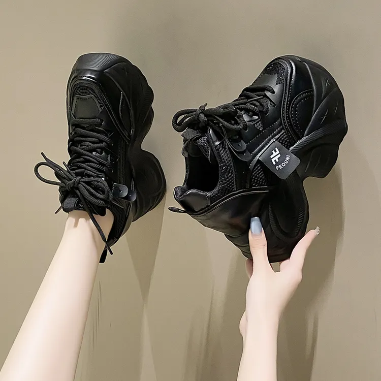 欧洲站老爹鞋女2025春秋新款百搭小个子厚底内增高10CM休闲运动鞋