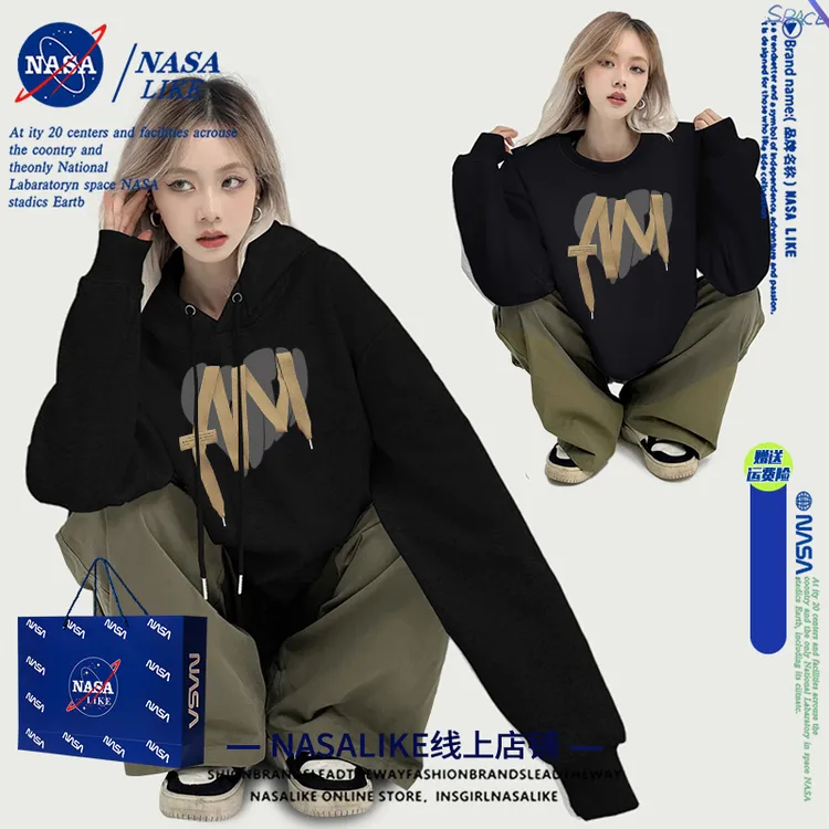 NASA联名纯棉卫衣女款2025休闲春秋冬天加绒加厚情侣装宽松高级感