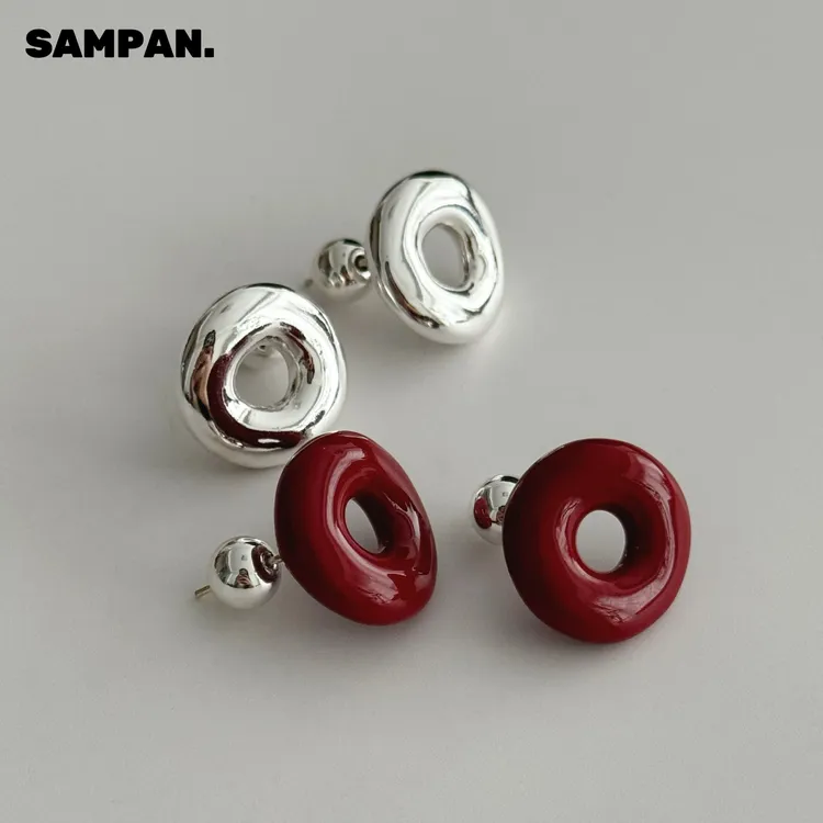 铜合金珐琅耳饰 原创设计红色耳环小众高级复古港风气质百搭耳钉