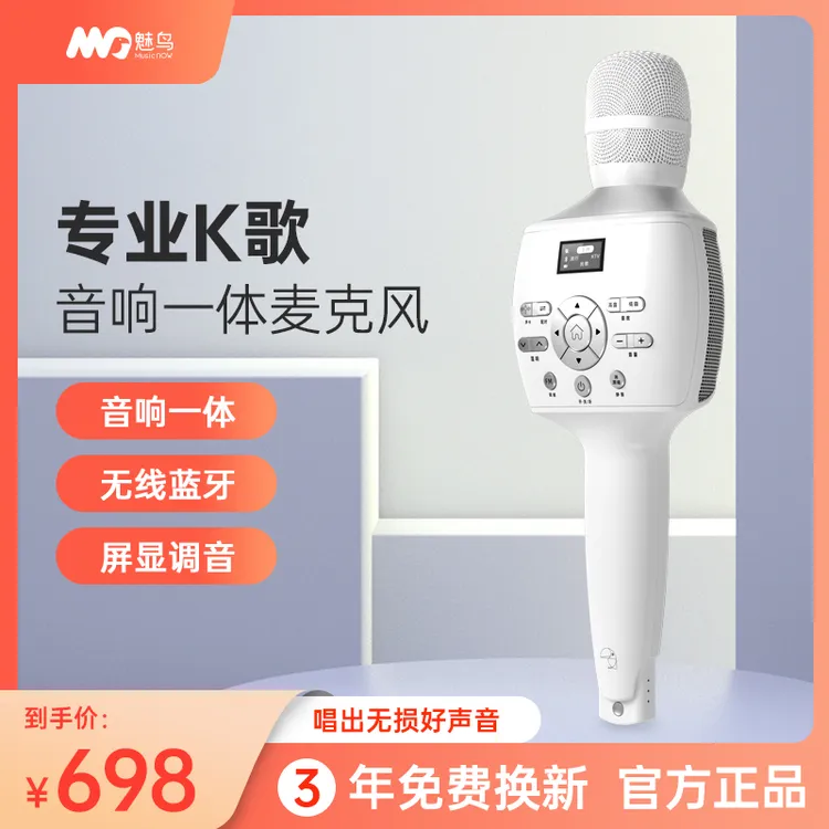 魅鸟智屏音响麦标准版（送FM无线录制小神器+麦包）唱歌话筒音响
