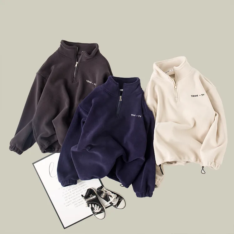 吴小越w909男童奥利绒加绒秋冬新款韩版宽松儿童上衣男孩冬装潮牌